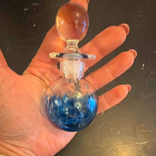 Blue art glass perfume bottle - glass,