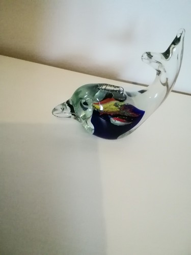 Glass dolphin paperwieght with - glass,