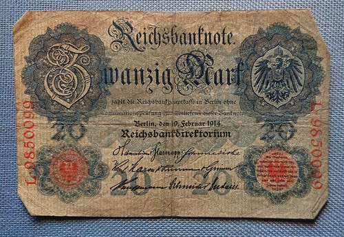 Old reichs banknote twenty - reichs,