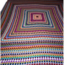 HOMEMADE CROCHET LARGE BLANKET/THROW/RETRO/QUILT Multicoloured 6*NEW* 