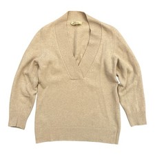 Celtic Clothing Jumper Womens M Beige Lambswool V Neck Pullover Knit Scotland