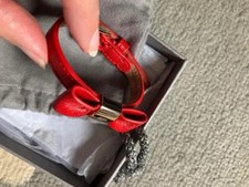 Mulberry Red Leather Bow Design Bracelet Bangle In Box Packaging