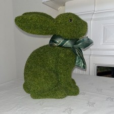 Green Mossy Flocked Bunny, Easter, Black Eyes, Spring Decor Rabbit. 10Inch. Tall