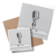 1 x Greeting Card & Sticker Set - BW - Microphone Radio Broadcast #37236