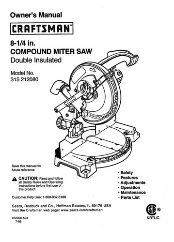 Craftsman 315 212080 - craftsman, saw