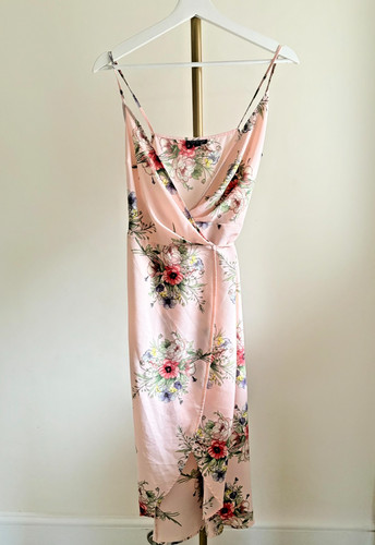 Topshop pink floral wrap midi - topshop,