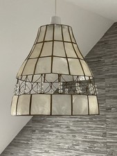 Vintage 1970s Capiz Shell Bead Brass  Ceiling Light Shade ‘Fisherman’s Basket ‘