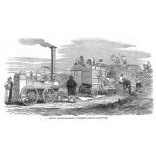 Hornsby's Portable Steam Engine and Threshing - Antique Print 1851