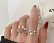 Vintage Star Heart Adjustable Ring Sterling Silver Women Jewelry Gift JZ0288 UK