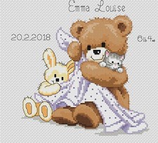 Cross Stitch Chart  New Baby Birth Sampler Bear & Blanket  FlowerPower37