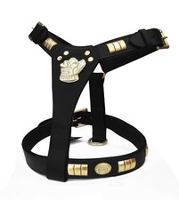 LEATHER DESIGNER DOG HARNESS FULLY PADDED IN 6 COLORS, BRASS FITTINGS 
