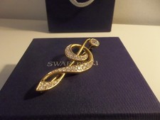 Swarovski Gold Plated Crystal Treble Clef Brooch