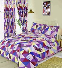 GEO PATCHWORK BERRY CHECKS STRIPES DOTS AUBERGINE CREAM PINK BEDDING OR CURTAINS