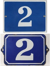 Large old blue French house number 2 door gate plate plaque steel enamel sign