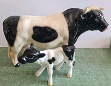 Coopercraft Vintage Ceramic Figurines Of A Friesian Bull & Calf