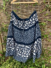 BM Casual Hippy Boho Gypsy Indian Skirt Navy Blue & White Tiered  Drawstring XL