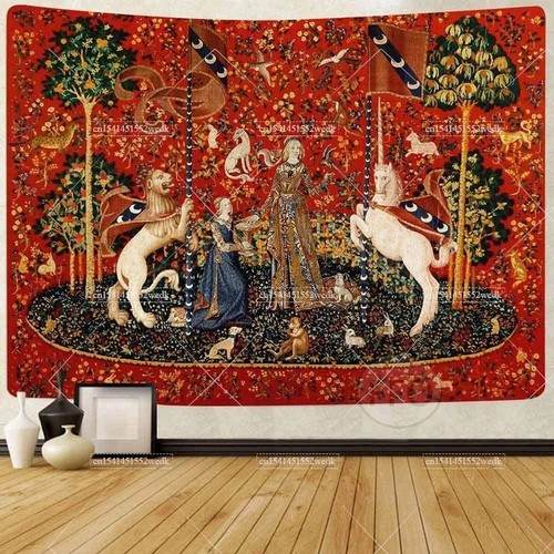 Medieval lady unicorn tapestry - lady,