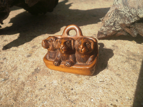 Hand carved wood netsuke - carved, 3