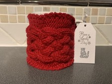 Hand Knitted Red Cable Mug