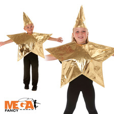 Kids Gold Star Costume 3-6 Years Nativity Christmas Fancy Dress Boys Girl Outfit