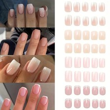 False Press-On Nails French Ombre Pink Glossy Set 96pcs + FREE nail tabs BN1218