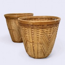 Vintage 70s Mid Century Wicker Bamboo Plant Pots