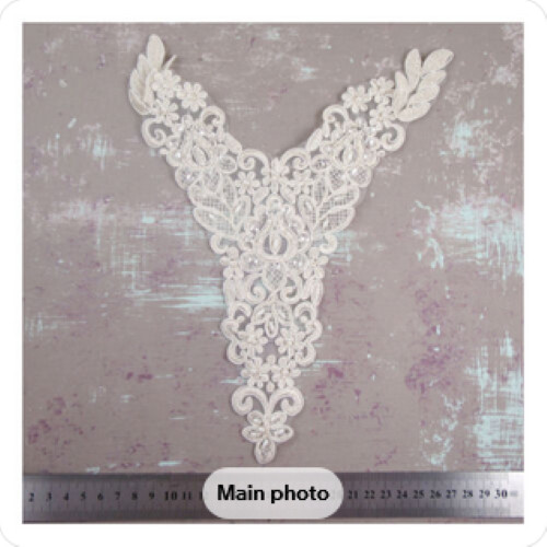 Cream beaded lace applique - cream,