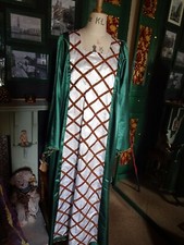 Ladies Dark Green Dress with Ivory front quilting detail -  plus headdress