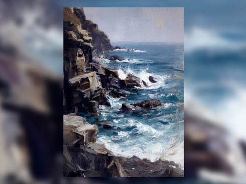 Stormy coastline oil x7 - oil, 5"x7