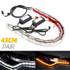 White & Amber 2x Dual- Color Car DRL Led Light Strip Daytime Turn Signal Lamp UK