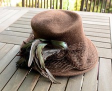 FREDERICK FOX Vintage Ladies Felt Hat Chocolate Brown Net/Feathers Wedding Races