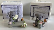 Bradford exchange Faithful Fuzzies Grey Teddy Bears figurines x 2 boxed. 