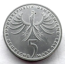 GERMANY 5 MARK 1978 F Silver