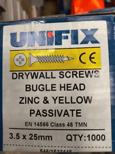 Unifix Drywall Plasterboard Screws 3.5x 25mm Yellow box of 1000