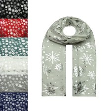 Silver Snow Flakes Printed Fashion Scarf Wrap Stole Autumn Winter Christmas Time