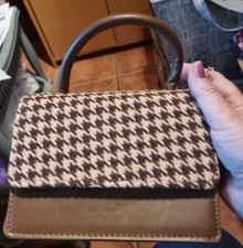 Tan Brown Dogtooth Jacquard Mini Clutch Bag/Shoulder Bag