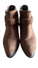 Size 2  (35) Brown Suede Boots Cuban Heel New Look