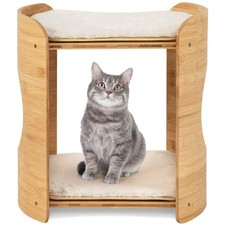 2 Tier Natural and White Elevated Cat Tower 41cm