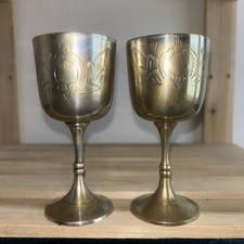 2 Vintage Brass Goblets Decorative Prop Film Tv Stage Theatre