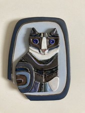 Vintage Damaged Anne Plant Ceramic Cat Plaque For Resto Craft Project 