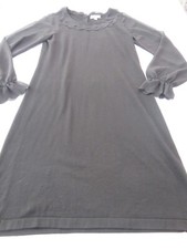 MONSOON  LOVELY BLACK 100% COTTON DRESS UK 8 CHIFFON SLEEVES SCALLOP NECKLINE