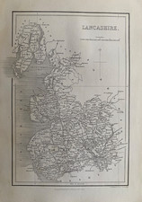 1842 Antique Map; Lancashire by Alfred Adlard