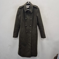 Hobbs Marietta Dark Green 100% Wool Double Breast Maxi Long Military Coat Uk 10