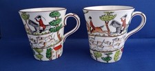 2 x Crown Staffordshire Wedgwood Coalport Bone China Hunting Scene Tapered Mugs