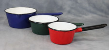 Set of 3 Vintage Enamel Saucepans Red Green Blue Poland Argyle Pans Cookware