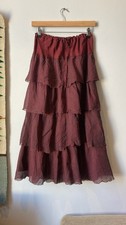 100% Silk Red Dosa Skirt with Ruffles In Size 3 Excellent Condition