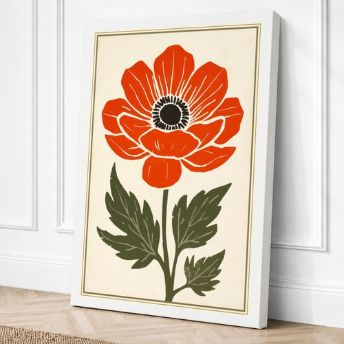 Red poppy botanical canvas - red,