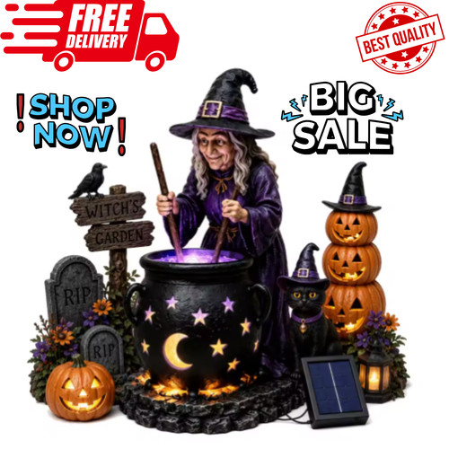 Witch cauldron garden - cauldron, light