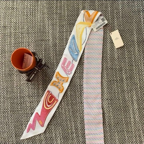 Hermes twilly silk scarf white - twilly,