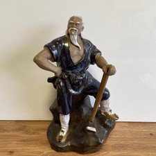Chinese Mudman Shiwan Glazed Clay Statue Lumberjack - 24cms Tall